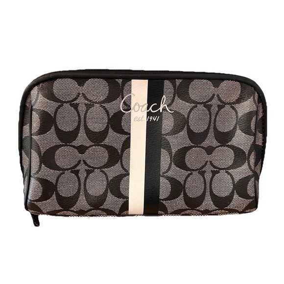 Coach Handbags - Coach Legacy Signature C Makeup Cosmetic Bag Travel Case Clutch Black Gray